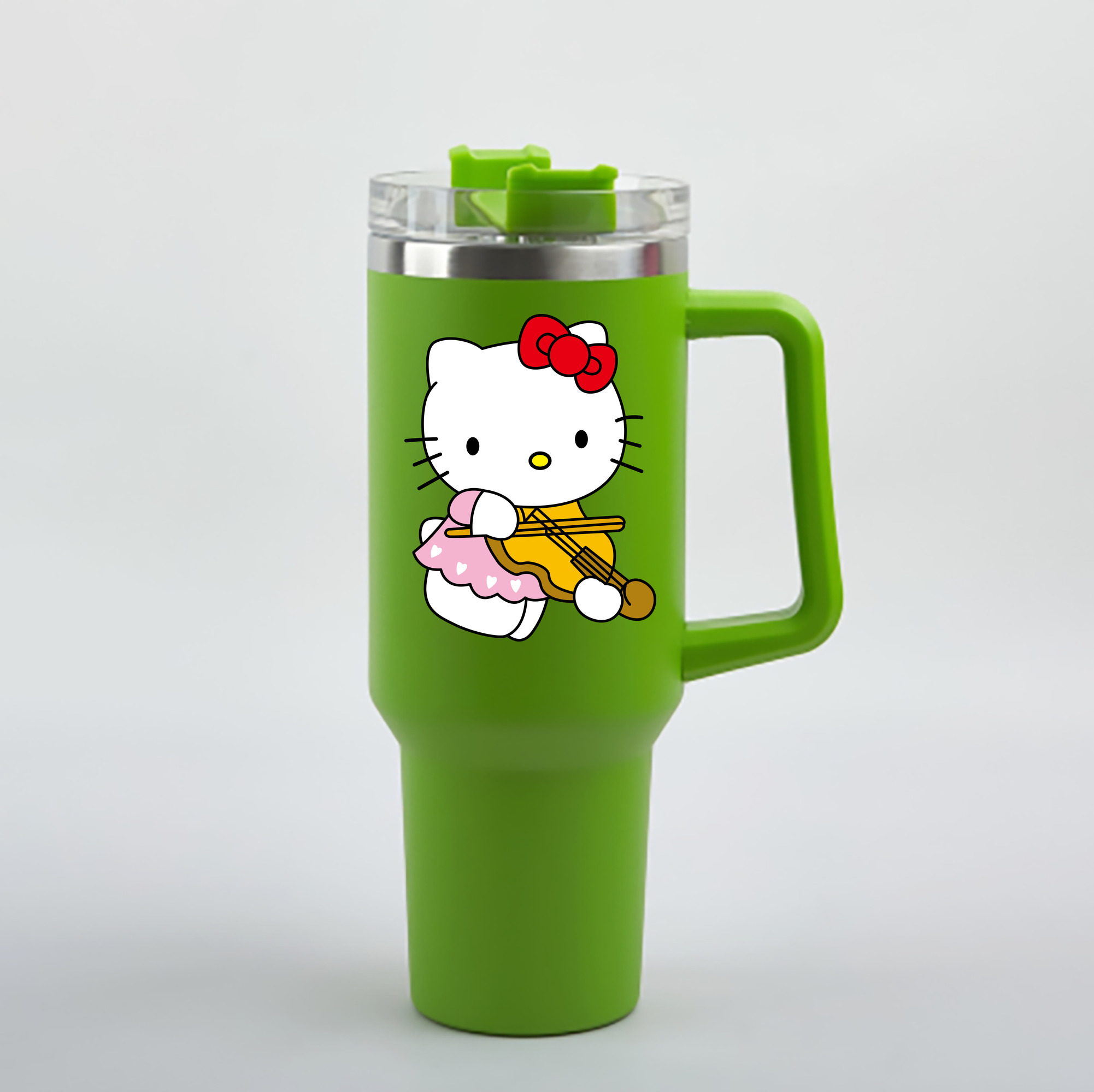 （画像用） Hello Kitty ハローキティ 1200mL車用タンブラー - クリスタルステッカー（プラスチックストロー付き）